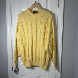 VTG St Michael‎ Mens Chunky Knit Fisherman Crew neck Sweater Yellow XL 44"